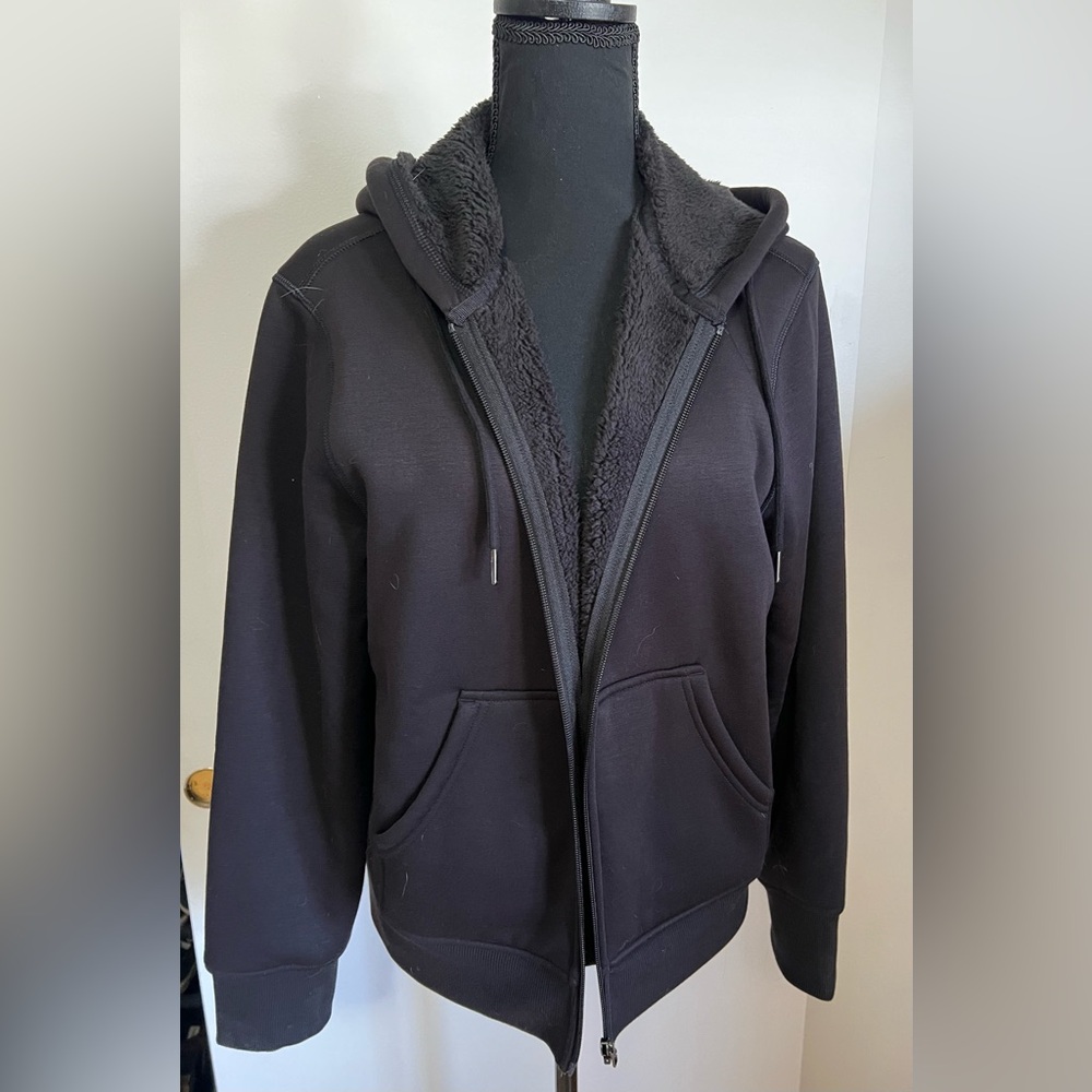 New Black Sherpa-Lined Hoodie